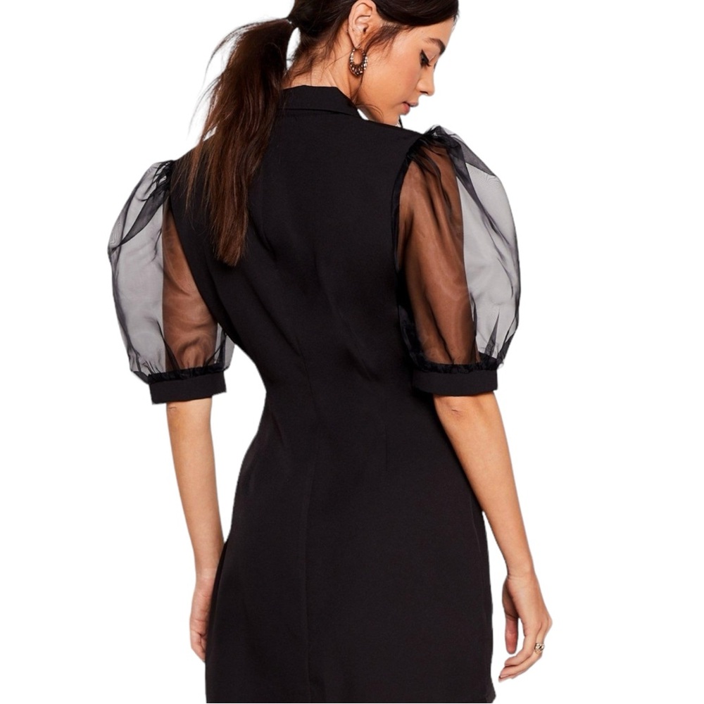 NWT  Nasty Gal Sheer For The Drama Organza Sleeve Blazer Dress Black Sz 12 - Picture 4 of 8
